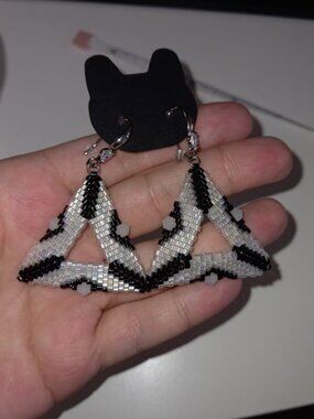Geometric Triangle Beaded Earrings with RhodiumPlated hooks & Cubic Zirconia